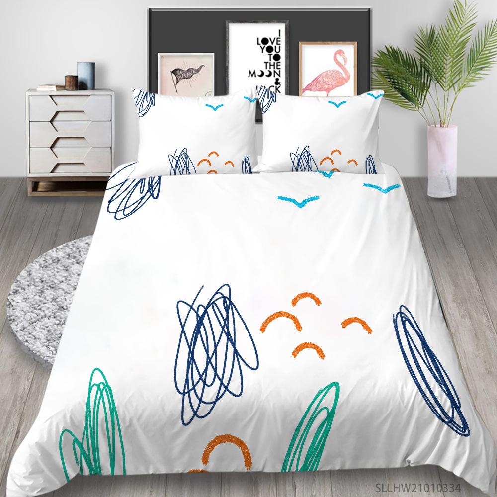 Simple Wind Quilt Cover Pillowcase Two Or Three-Piece Set Painted Series Digital Printing Polyester