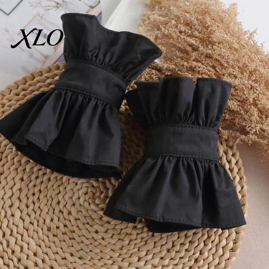 Retro Princess Style Collar French Ruffled Fake for Women, Detachable with Collared Accessory Women Button, Cotton Pleated Dickey Cuffs Sweaters