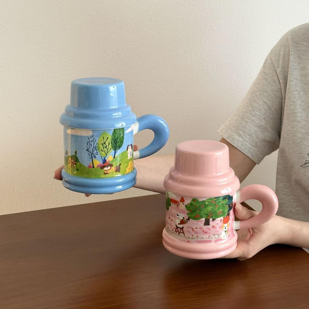 Ceramic Cup High Value Mug with Lid Office Household Water Cup Practical Hand Souvenir Gift for Friends and Customers