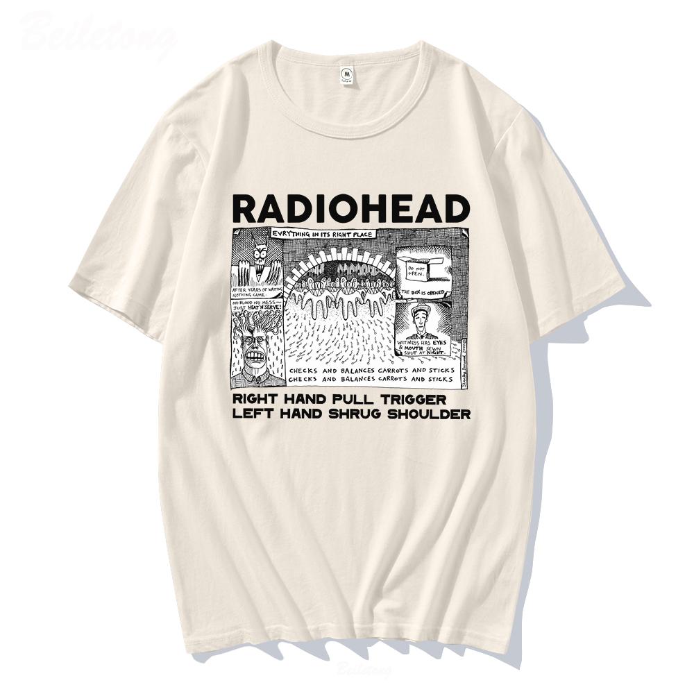 Koszulka Radiohead Męska Zabawne Nadruki Retro Luźne Oddychające Top 100% Bawełna Unisex Koszulki Zespół Rocka Indie Muzyczne Koszulki Męskie Top