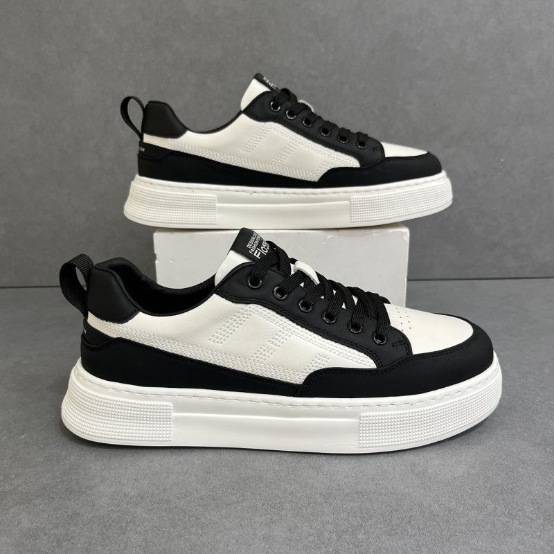 Cross-Border White Board Shoes Men'S Autumn Popular Fashion Trendy Shoes Leather Versatile Casual Shoes Platform Lightweight White Shoes