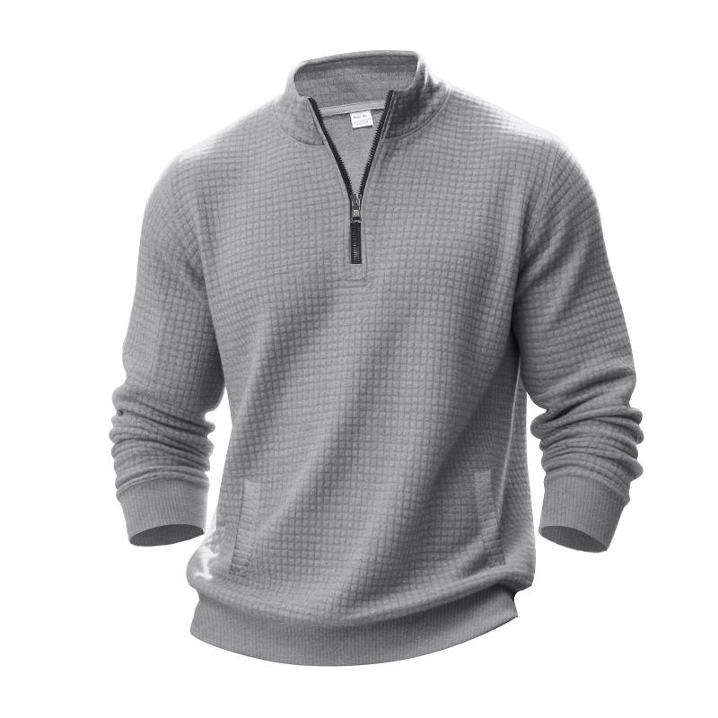 Half-zip Sweatshirt for Men Autumn/Winter Jacquard Small Check Pattern Stand-up Collar Casual Pullover Large Size Sweatshirt