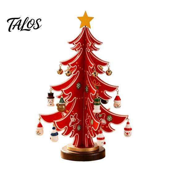Small Wood Christmas Tree Ornament Wooden Ornaments, 3D Rustic Tabletop Decor Mini Ornaments for Home Desk, Reusable Nordic Style Holiday Centerpiece
