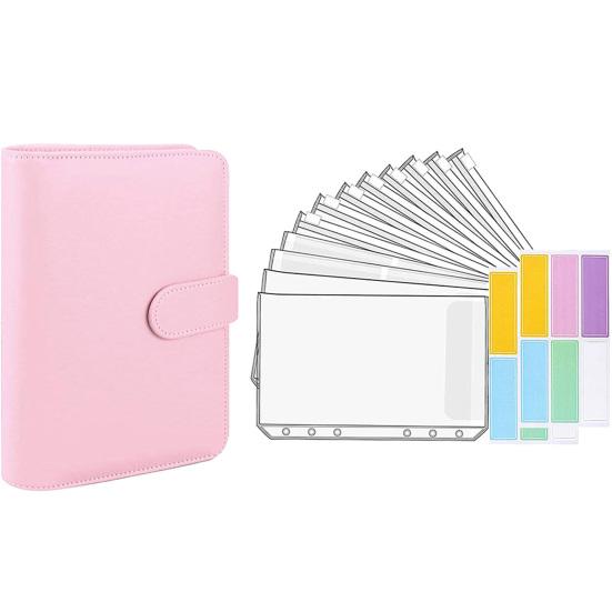 1 Set Budgets Planner Handbook Transparent Pockets Waterproof Faux Leather Receipt Coupon Cash Envelope Binder Office Supplies