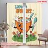 2pcs 2D Flat Printing Window Curtains Retro Cereal Bowl Spoonful 100% Polyester Without Electricity Holiday Decorations Perfect