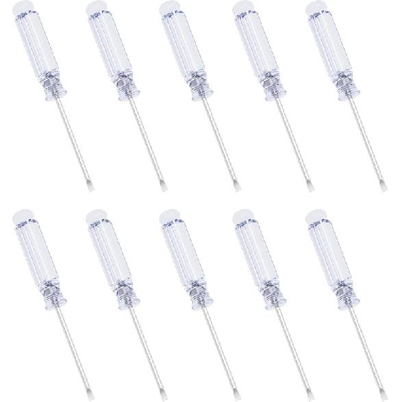 10PCS Mini Slotted Screwdriver, 3mm Flat Head for Watch Eyeglasses Electronics Toy Repair, Non-magnetic, 1.77"(45mm) Total Length (Blue Handle)