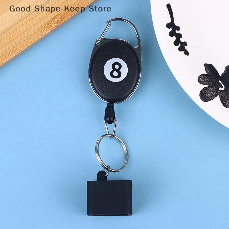 1Pc Black Retractable Rope Chalk Holder W Mounting Clip Billiard Telescoping Chalk Holder Snooker Pool Cue Chalk Holder Keychain