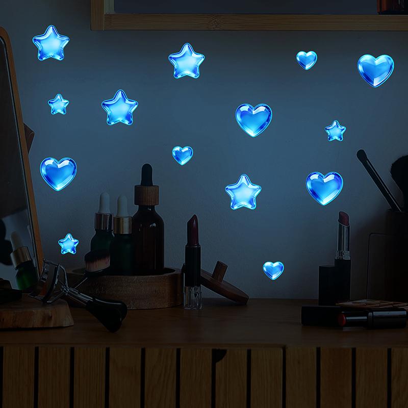 Blue Stars And Hearts Glow-In-The-Dark Toilet Sticker Self-Adhesive Removable Wall Sticker Bathroom Decoration Car Sticker