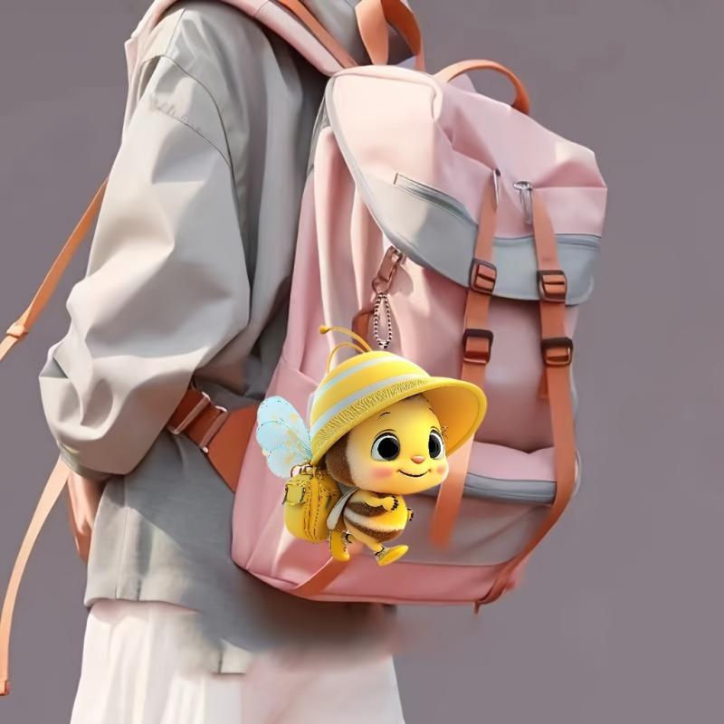 1pc Cute Little Bee Backpack Design Rearview Mirror Decoration Pendant, Backpack, Keychain Decoration Pendant