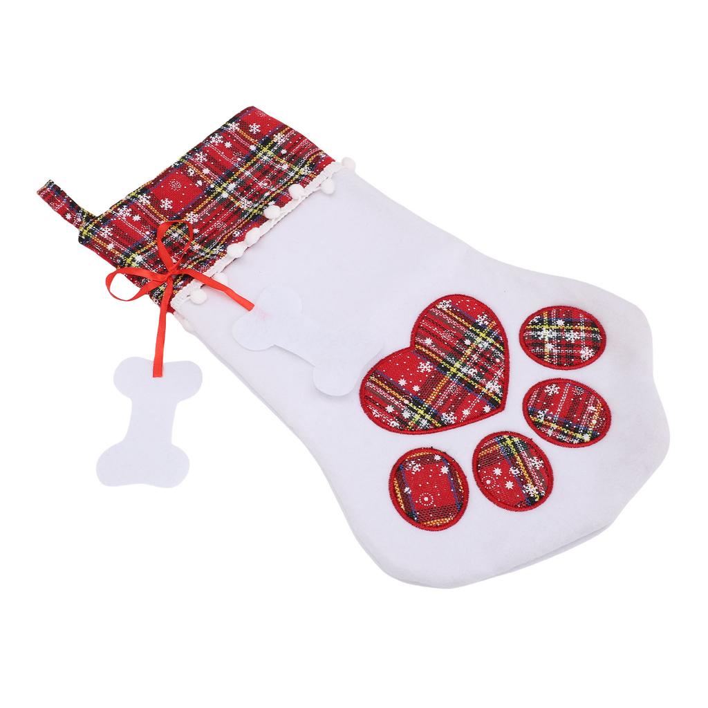 Xmas Stocking Large Capacity   Plaid Pet Foot Hanging Stocking Decoration for Present Bag