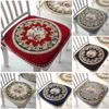 Vintage Chenille Dining Chair Cushion Detachable Non-slip Floral Chair Mat Soft with Straps Jacquard Seat Cushion