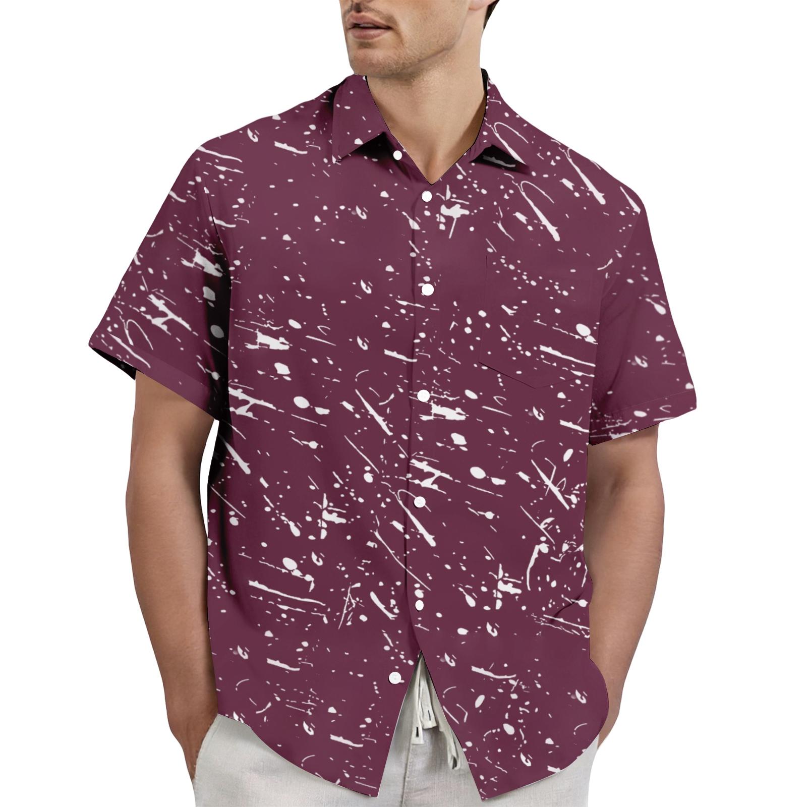 

Men s casual stylish ink-blurry texture printed shirt - Men s lapel short-sleeved button-up shirt L винний