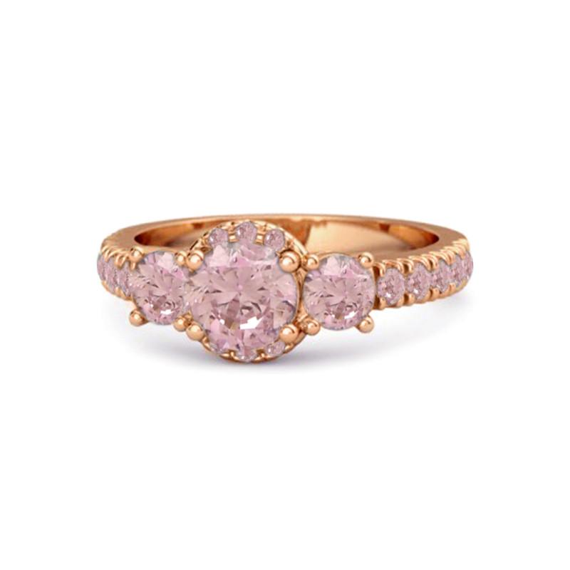 Pink Topaz Three-Stone Halo Pave Band Women Wedding Ring  -925 Sterling Silver Rose Gold Vermeil 10.5 розового золота