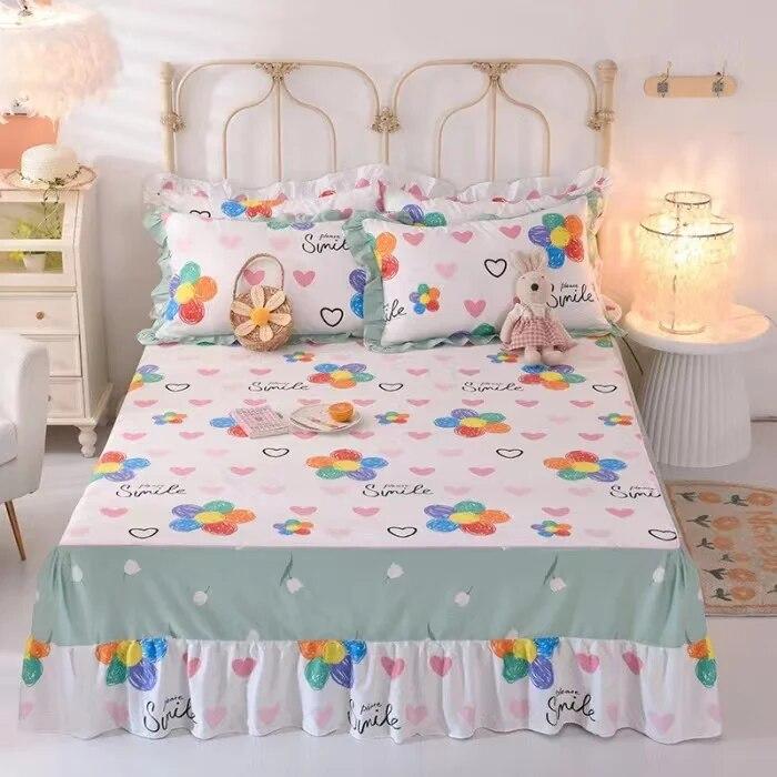 Ensemble de 3 pièces en pur coton doux pour la peau, confortable, anti-acariens, couvre-lit à imprimé floral 100 % coton et 2 taies d'oreiller
