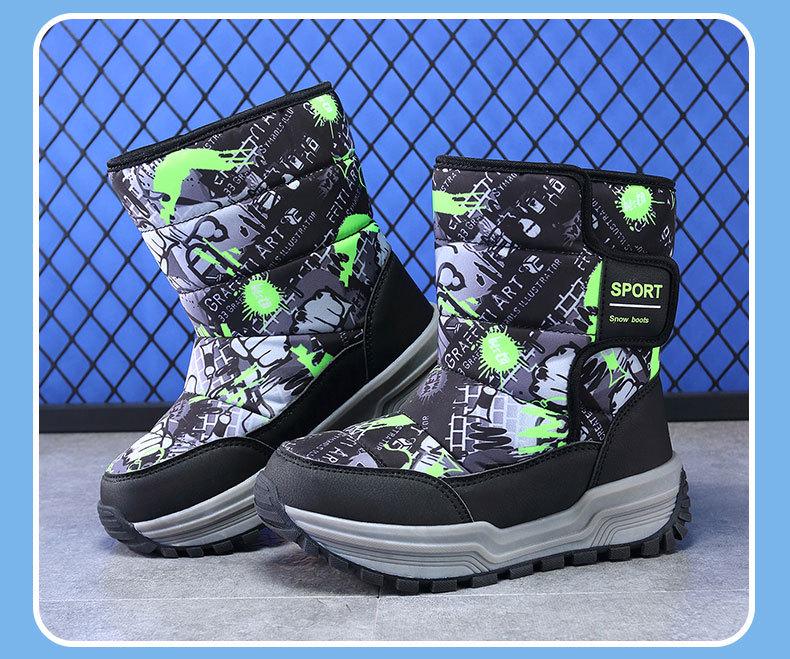 Chlapecké zimní 2025 vysoké sněhule s hustou plyšovou podšívkou - bavlněné outdoorové boty pro děti