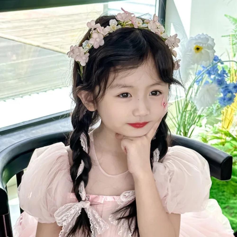Children's Crown Flower Lace Headwear Cute Princess Garland Pearl Ribbon Hair Clasp Wedding Flower Girls Hair Accessories