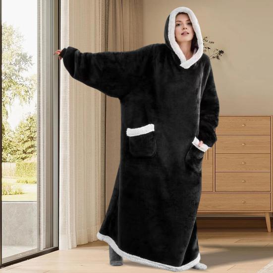 Wearable Blanket Hoodie for Adults Women Men Oversized Sherpa Fleece Sweatshirt Blanket Cozy Plush Flannel Nightgown with Pockets