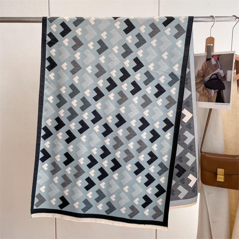 Winter Geometric Imitation Cashmere Scarf Atmosphere Thickened Warm Versatile Windproof Scarf Sweet Student Shawl