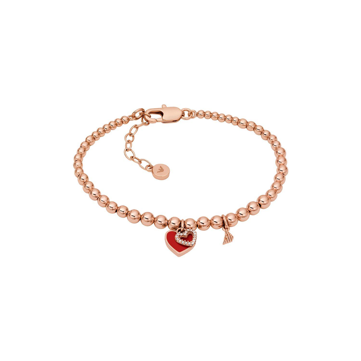 Emporio Armani Fashion Beaded Heart Eagle Logo Zircon Brass Bracelet Women bracelet Rose-Gold EGS3052221 Basic Packaging-Box