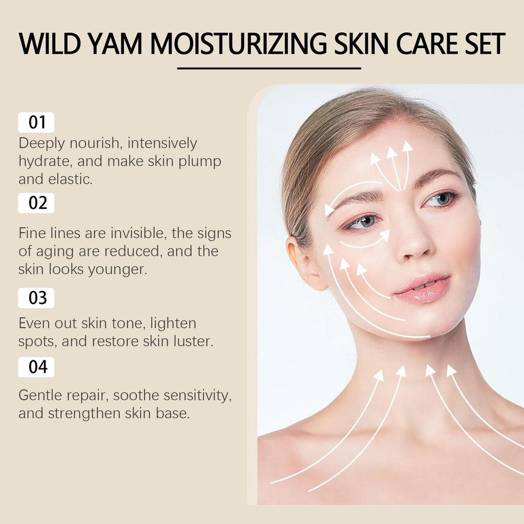 EELHOE Wild Yam Moisturizing Skin Care Set Hydrating Skin Care Cream Lotion Refreshing Non-Greasy