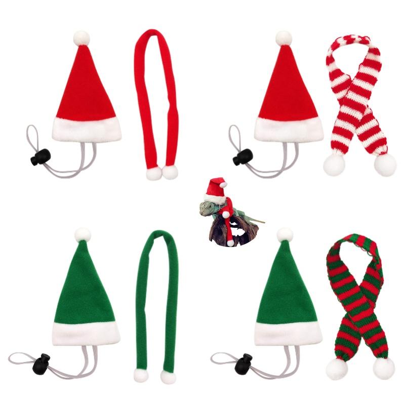 Mini Jultomtehatt för Husdjur med Röd och Vit Rödgrön Halsduk Rosett Elastisk Låsning Röd Grön Liten Hatt
