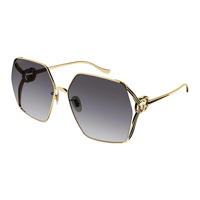 GUCCI Temple Logo Shape Metallic Irregular Sunglasses Women's Gold