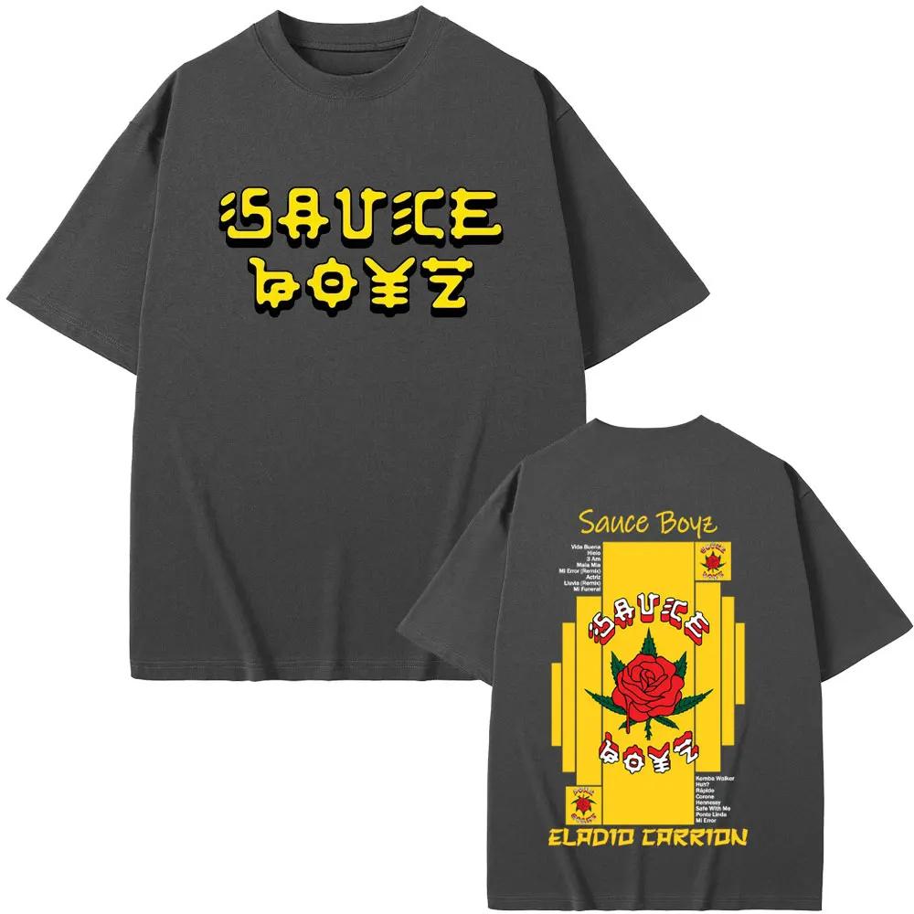 Rapper Eladio Carrion Sauce Boyz Merch Print Tshirt Men Women Hip Hop Fashion Oversized Streetwear Male Casual Vintage Tshirts