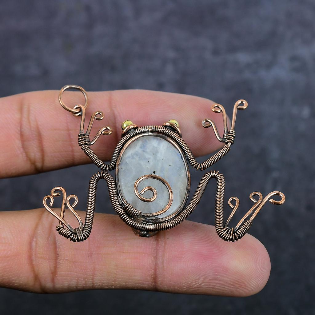 Moonstone Handmade Copper Wire Wrap Jewelry Pendant 2.36" z1D89