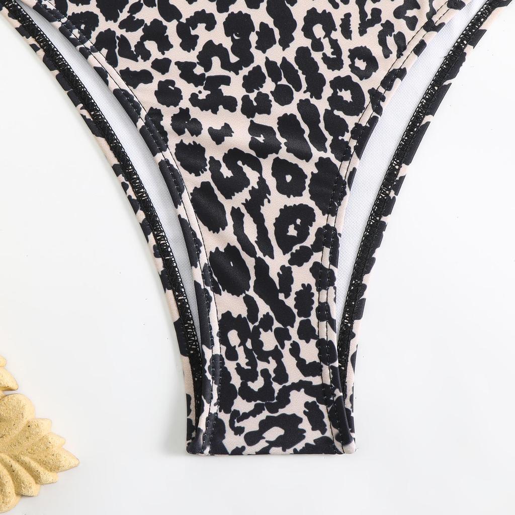 2025 European & American Leopard Print Push-up Color Block Bikini