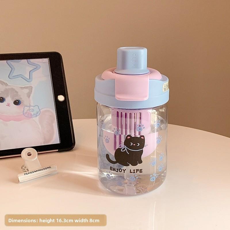Girls Cartoon Double Drinking Plastic Cup With Rotating Straw For Office And Travel Use