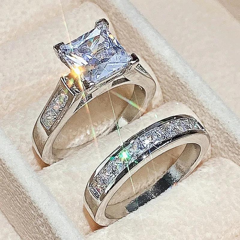 New fashionable two-piece ring set with slightly set zircon for women 6
