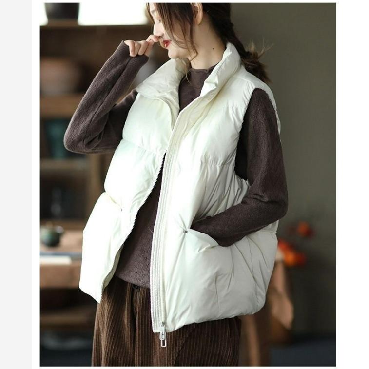 Solid Color Stand-up Collar Down Cotton Vest Vest Loose Warmth Plus Cotton Waistcoat Sleeveless Waistcoat Ladies