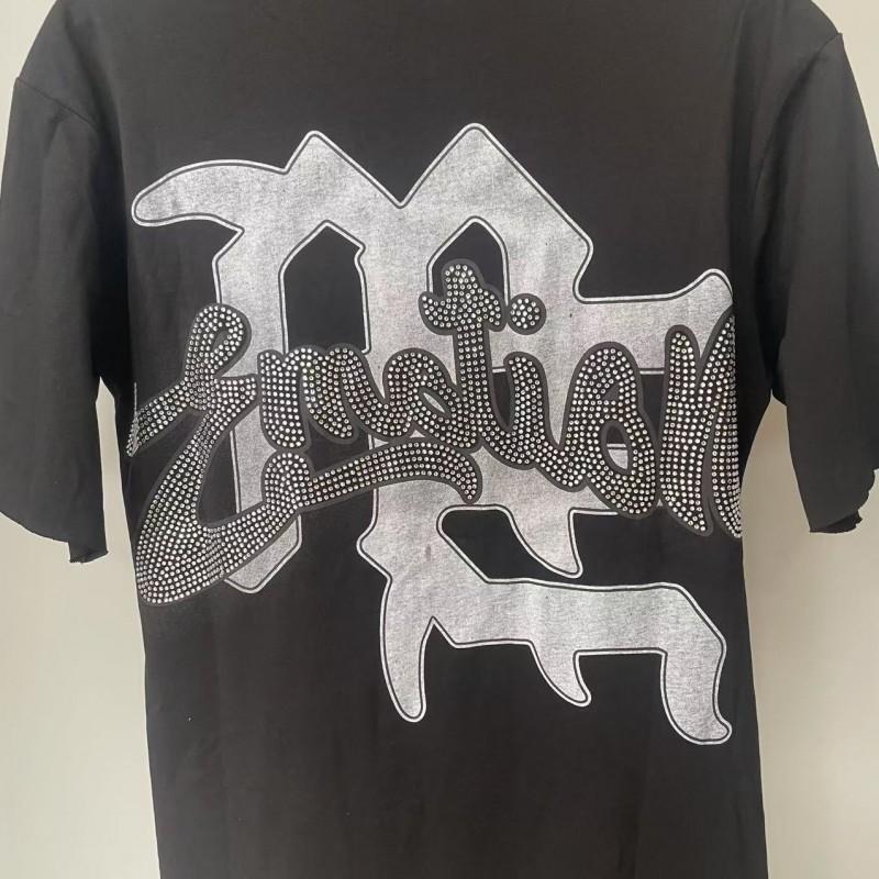 Mens Loose Fit Cotton Short Sleeve T-Shirt With Letter Print Rhinestone Detail Casual Top