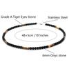 Collana Unica in Pietra Naturale da Uomo 19 Pollici Choker Corto Fibbia in Acciaio Inossidabile Perline Quadrate Occhio di Tigre Accessori per Ciclismo