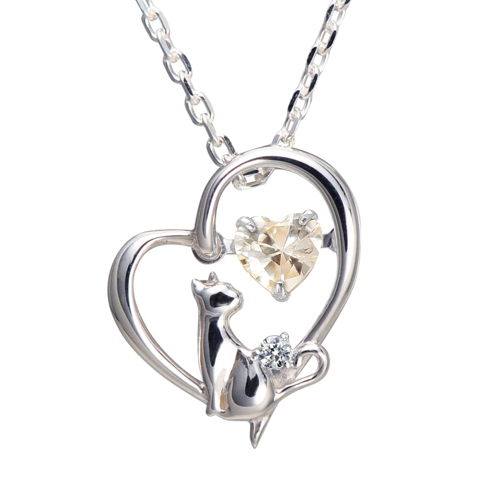

Necklace Heart Cat Dancing Stone Silver Selectable Birthstone Gold April Diamond [Future Angel] Women s [Champagne Color] золотий
