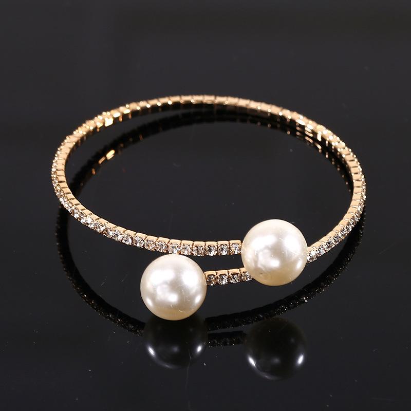 Jewelry Fashion Multi-layer Pearl Diamond Winding Spiral Bracelet Bridal Pearl Bracelet