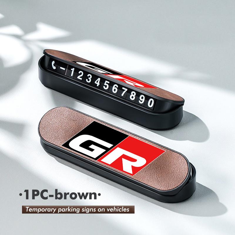 

ABS+Leather Car Temporary Parking Plate Signs Phone Number Plate Park Stop For Toyota Crown Yaris Corolla Prius Auris CHR Avalon