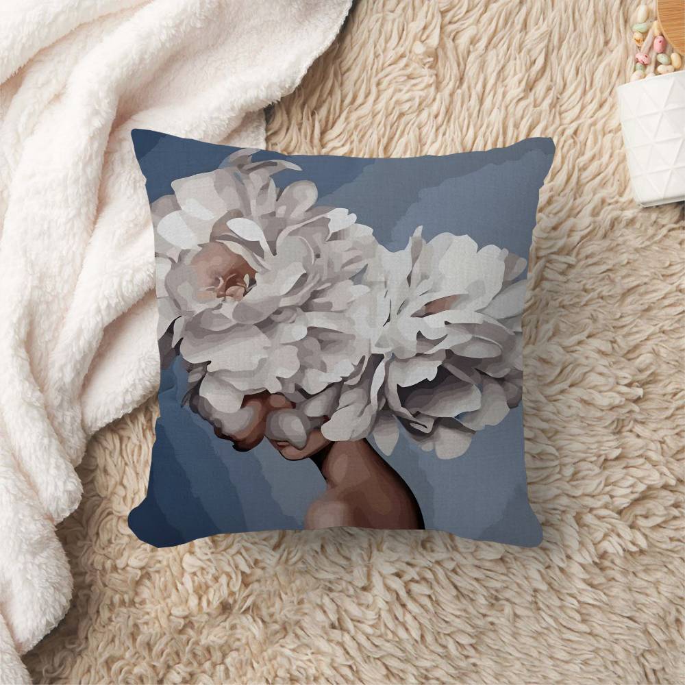 Abstract Flowers Girl Pillow Cushion Cover Pillowcase Living Room Sofa Home Decor Customized