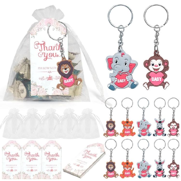 Baby Shower Keychains with Organza Bags Thank You Tages Jungle Animals Keychains Zoos Animal Keychains Keyrings Gifts