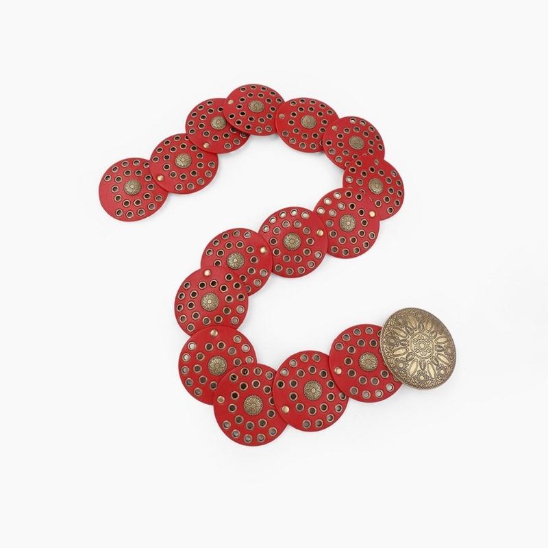 Women Belt for Jeans Skirt Hollowed Round Disc Wide Corset Belt Subculture Pants Belt with Large Eyelet Clothing Decors