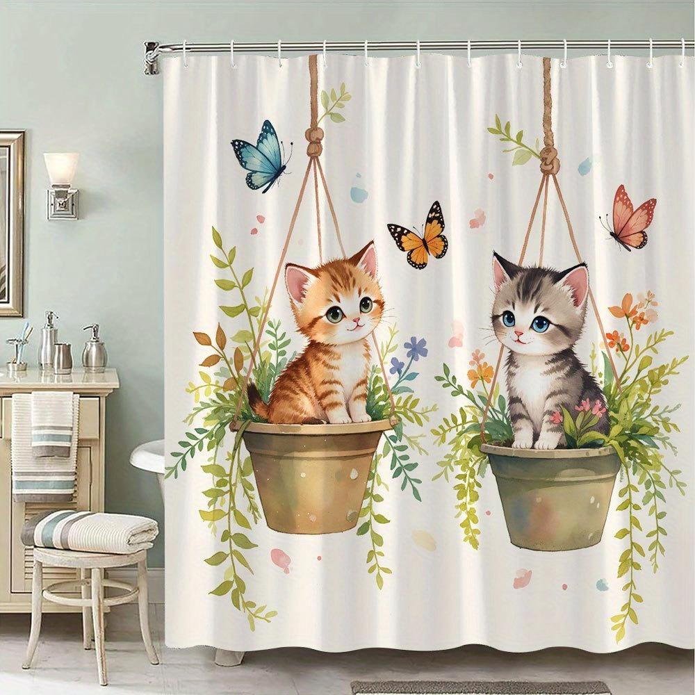 

Cartoon Cute Cat Pattern Shower Curtain Washable Dirt-Resistant Shower Head Waterproof Polyester Bath Curtain For Home Decor W60H190(CM)-1 Pcs