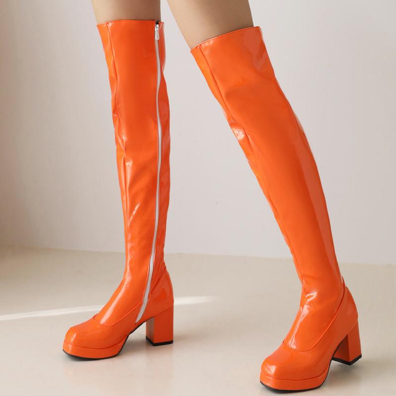 Módní kozačky nad koleno na zip Dámské boty 2024 Zima Platforma Dlouhé boty Sexy Červené Černé Zelené Párty Taneční boty Dámské Velká velikost