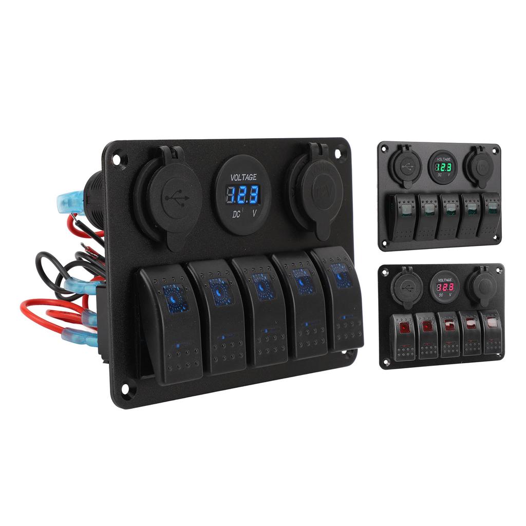 Schalttafel DC 12 bis 24 V 5-Gang Aluminiumlegierung IP65 Wasserdicht Vorverdrahtete Wippschaltertafel mit