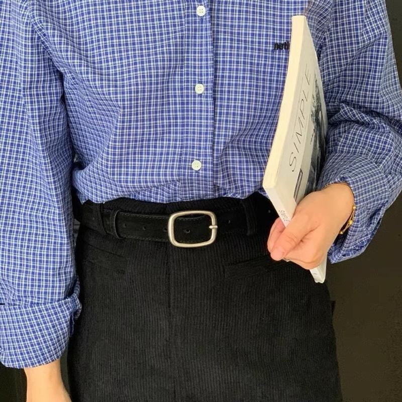 Echtes Leder Wildleder Gürtel Damen Dekoration Modisch und Schlicht High-End Hong Kong-Stil Retro Literarisch Dornschließe Gürtel Tide