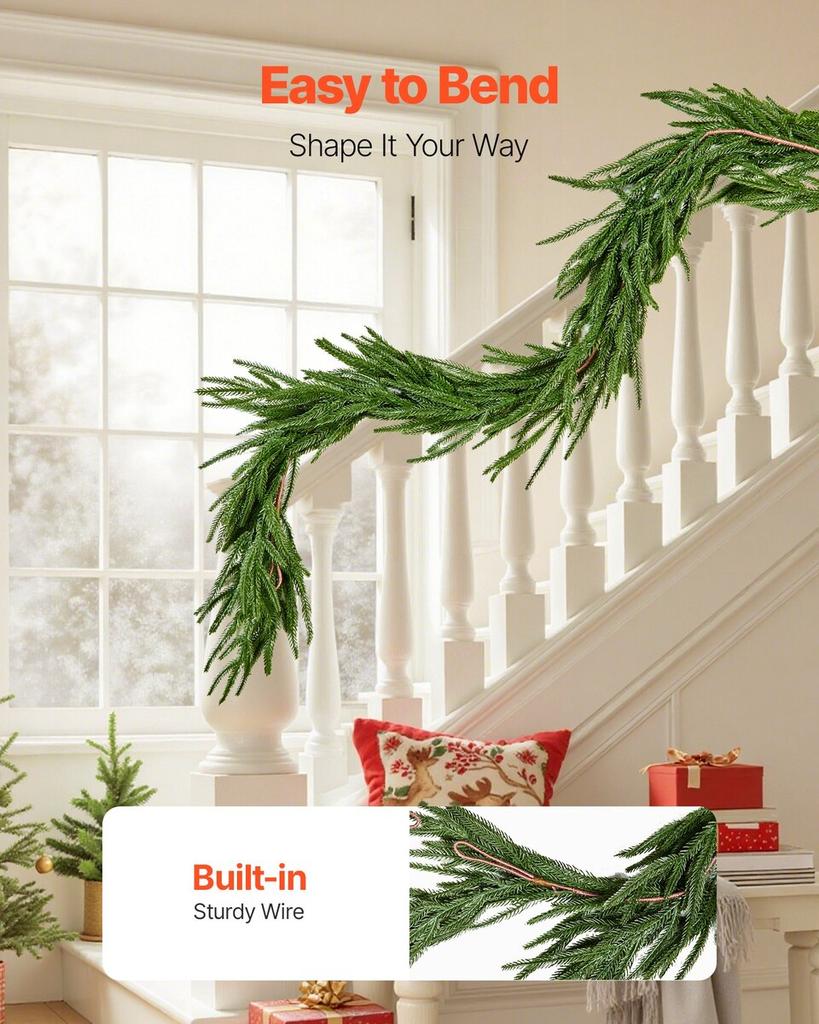 Christmas Garland, 1524 mm Realistic Norfolk Pine Garland, Evergreen Real Touch Artificial Faux Greenery Garlands, for Holiday Indoor Outdoor Xmas