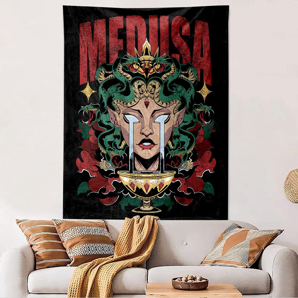 Medusa Tapestry Wall Hanging, Greek Mythology Snake Art, Dark Wall Decor for Bedroom Living Room Dorm