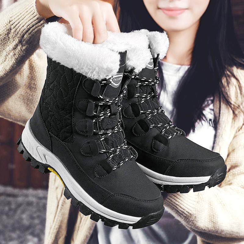 Fleece verdickte Schneestiefel Winter rutschfest wasserdicht mittelhohe Skistiefel Outdoor warm große Baumwollschuhe