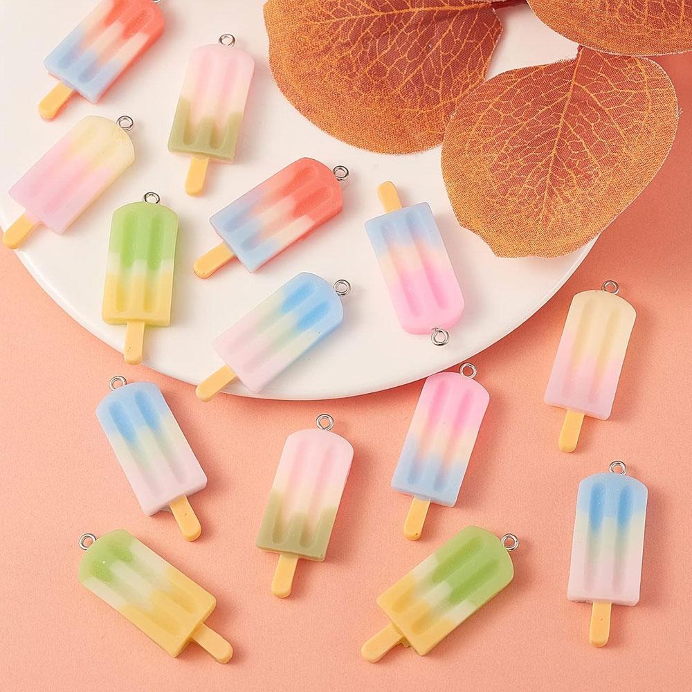 10/20/40 Pieces of 7-color Ice Cream Pendant, Rainbow Resin Popsicle Pendant, DIY Earrings, Keychains, Necklaces, Bracelets, Jewelry Making