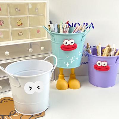 Metal Bucket Pencil Holder Funny Desk Organizer for Office Home Large Capacity Stationery Storage Boxes for Pens Markers Rulers