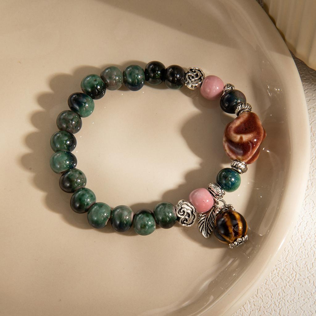 Green Beaded Irregular Bracelet, National Style Light Luxury High-End Sense Niche Fashion Temperament Bracelet